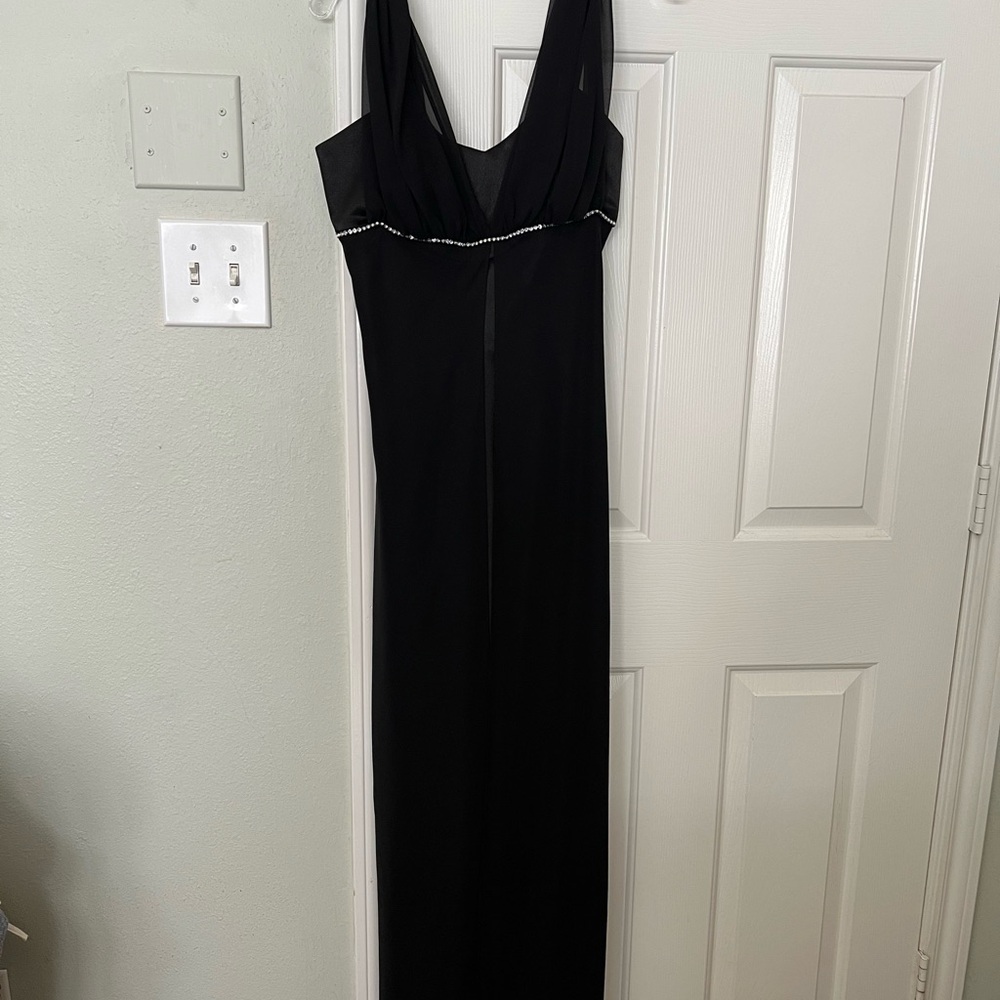 Elegant Black Evening Gown - Chiffon over Satin - Jewel detail - Medium